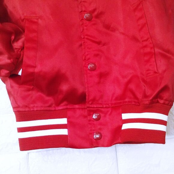 Vintage 80s Nasco Bomber Jacket Youth(10/12) Walt Disney Mickey Minnie Red Satin - Picture 6 of 16